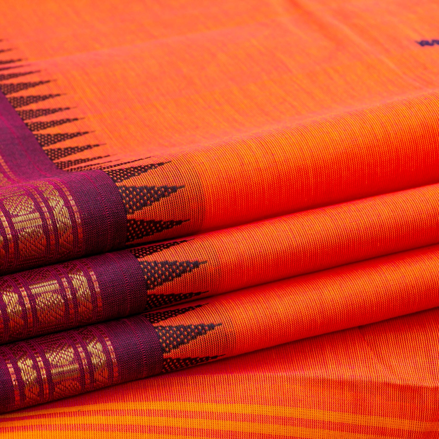 Orange Kanchi Cotton Saree For Festive Wear PV MM KC 811