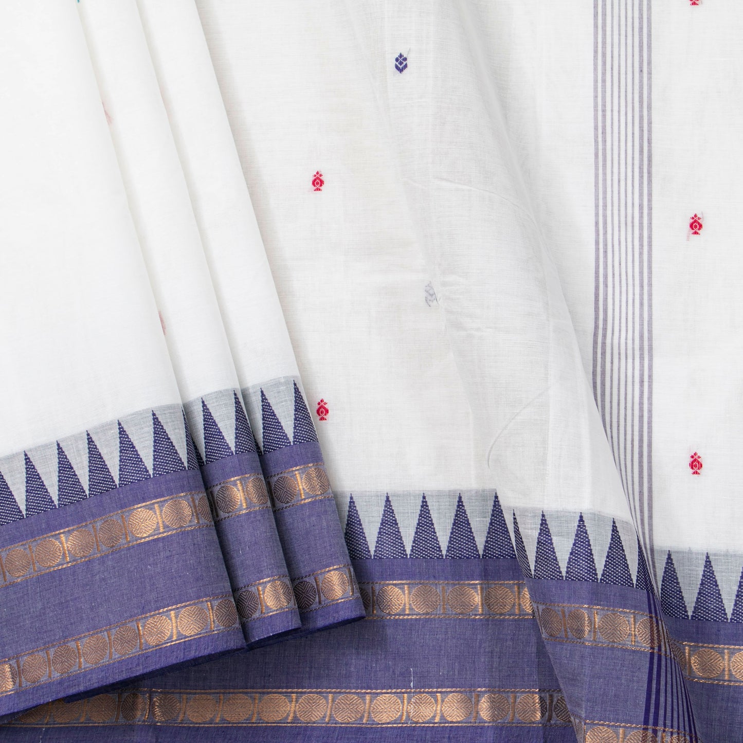 White Kanchi Cotton Saree Ganga Jamuna Border  For Festive Wear PV MM KC 760