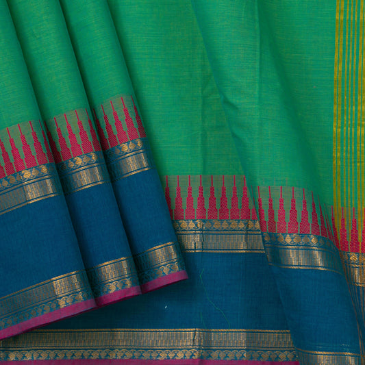Teal And Cobalt Blue Kanchi Cotton Saree For Festive Wear PV MM KC 339 - Cotton Saree - Panjavarnam PV MM KC 229