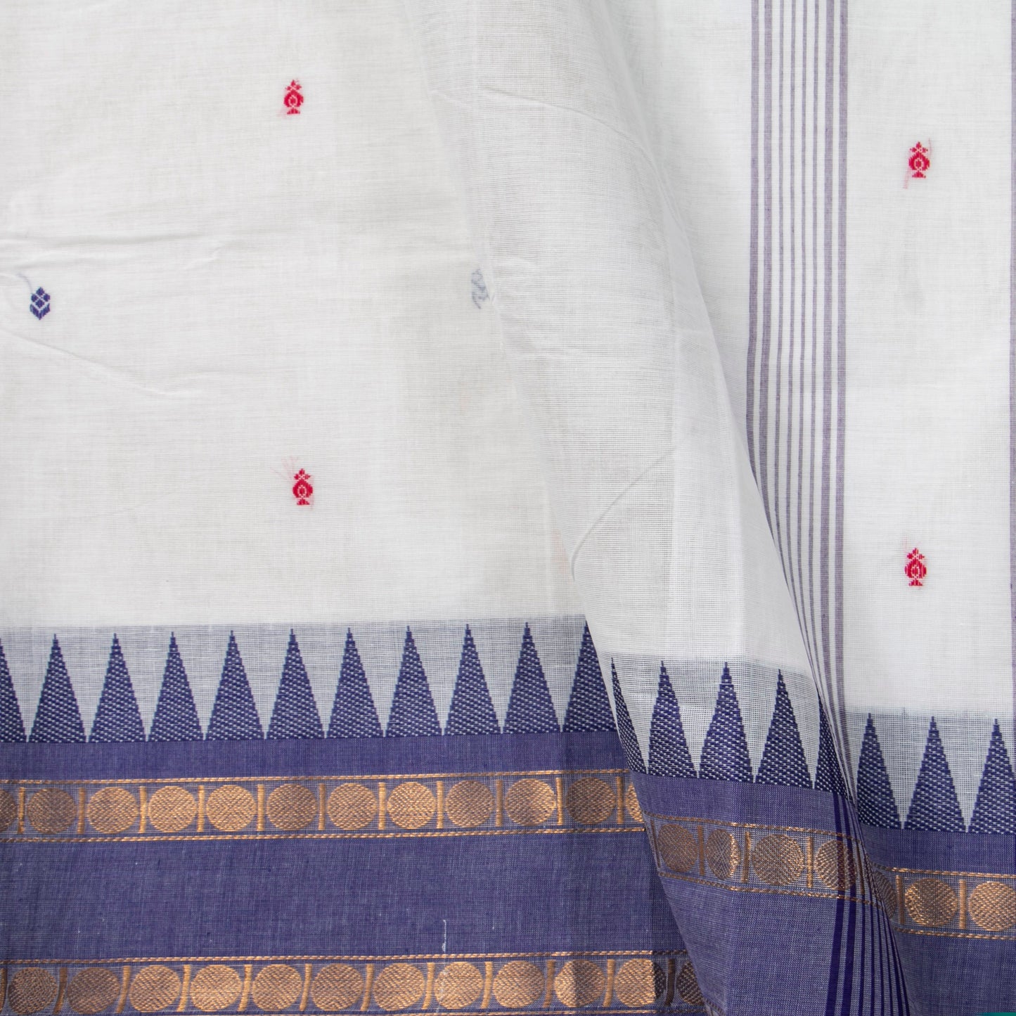 White Kanchi Cotton Saree Ganga Jamuna Border  For Festive Wear PV MM KC 760