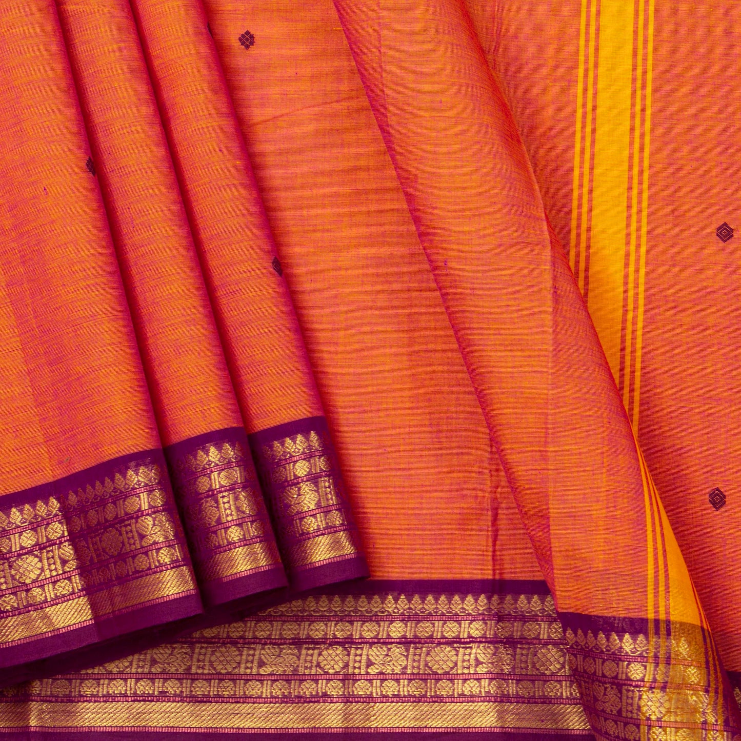 Orange And Wine Kanchi Cotton Saree For Festive Wear PV MM KC 791