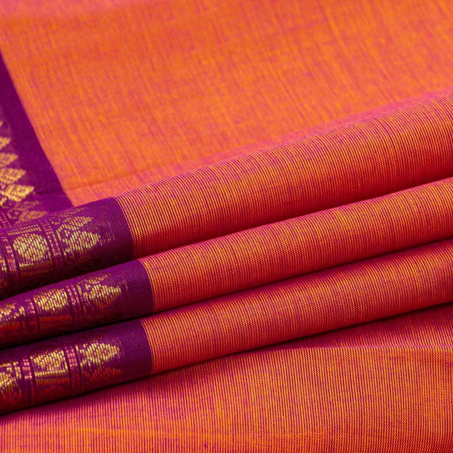 Orange And Wine Kanchi Cotton Saree For Festive Wear PV MM KC 791
