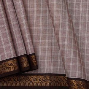 Beige And Brown Checked Kanchi Cotton Saree For Office Wear PV M KC 351