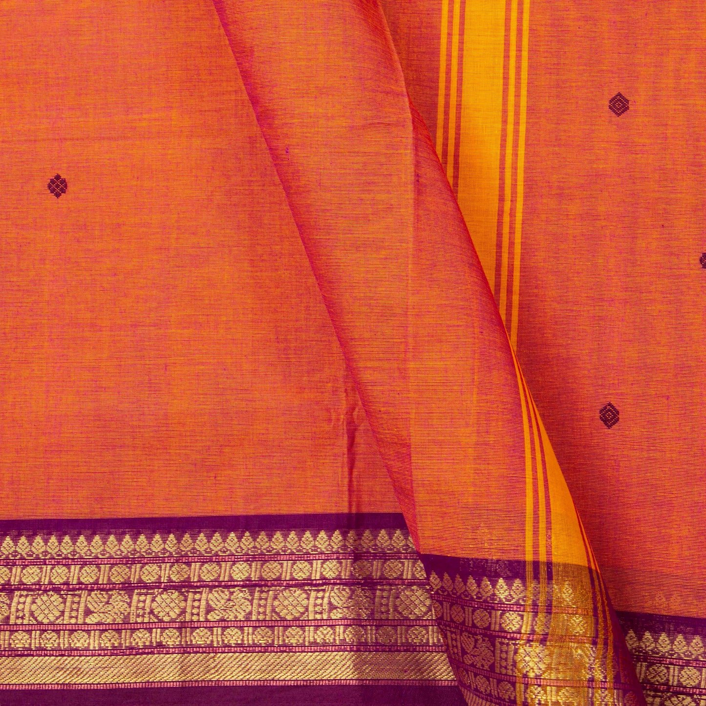 Orange And Wine Kanchi Cotton Saree For Festive Wear PV MM KC 791