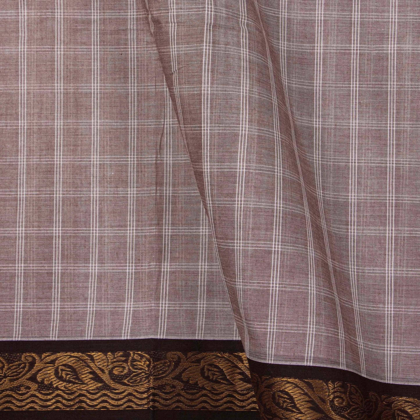 Beige And Brown Checked Kanchi Cotton Saree For Office Wear PV M KC 351