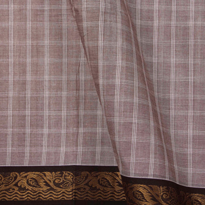 Beige And Brown Checked Kanchi Cotton Saree For Office Wear PV M KC 351