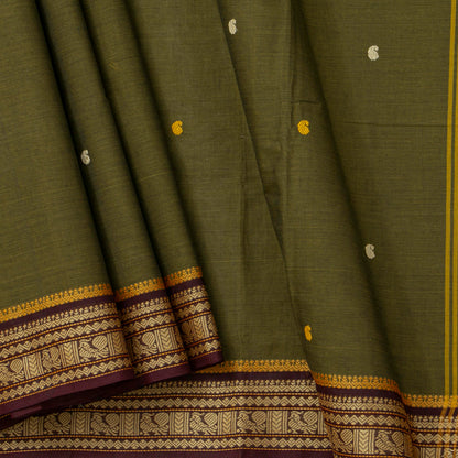 Moss Green  Kanchi Cotton Saree For Festive Wear PV MM KC 800