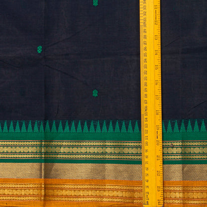 Navy Blue And Green Kanchi Cotton Saree For Festive Wear PV MM KC 792