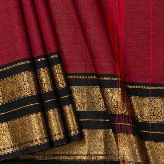 Maroon And Black Kanchi Cotton Saree For Festive Wear PV MM KC 712