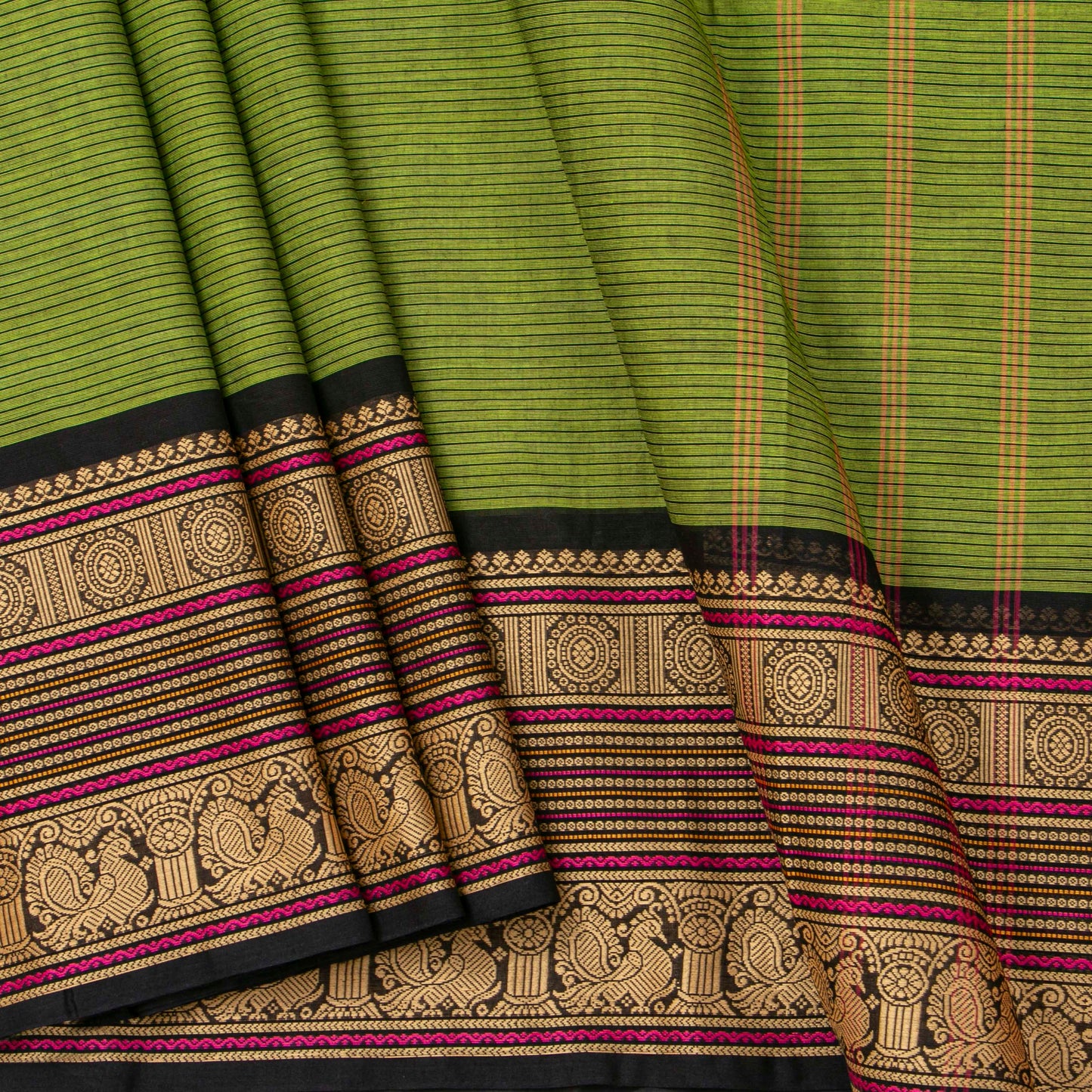Green And Black Kanchi Cotton Saree For Festive Wear PV MM KC 710