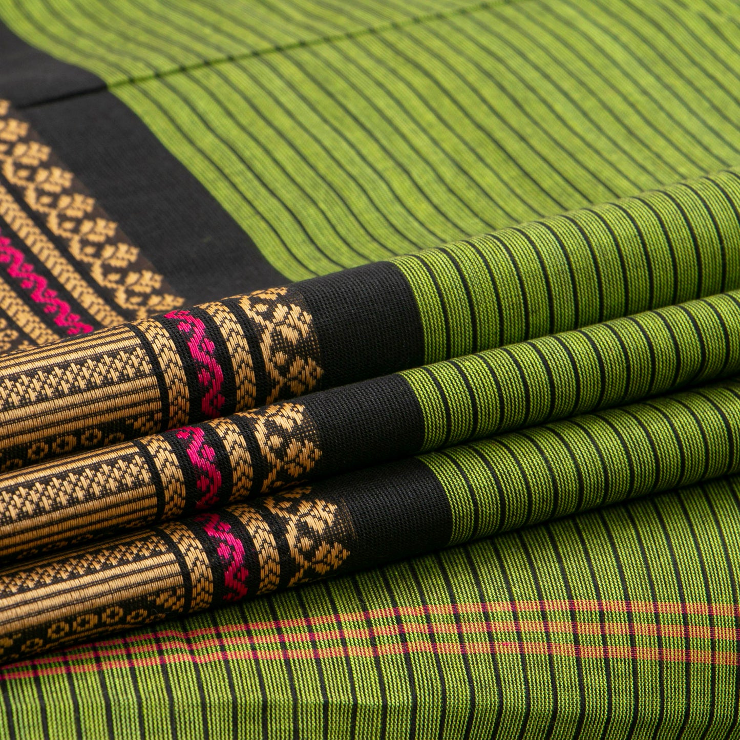 Green And Black Kanchi Cotton Saree For Festive Wear PV MM KC 710