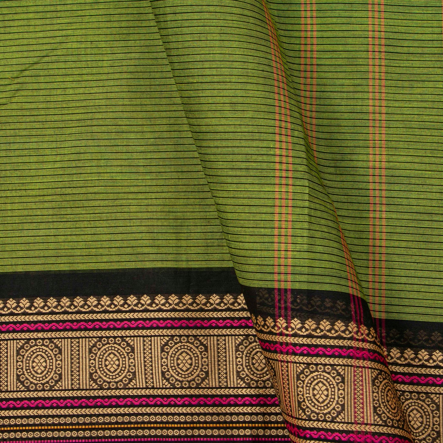 Green And Black Kanchi Cotton Saree For Festive Wear PV MM KC 710