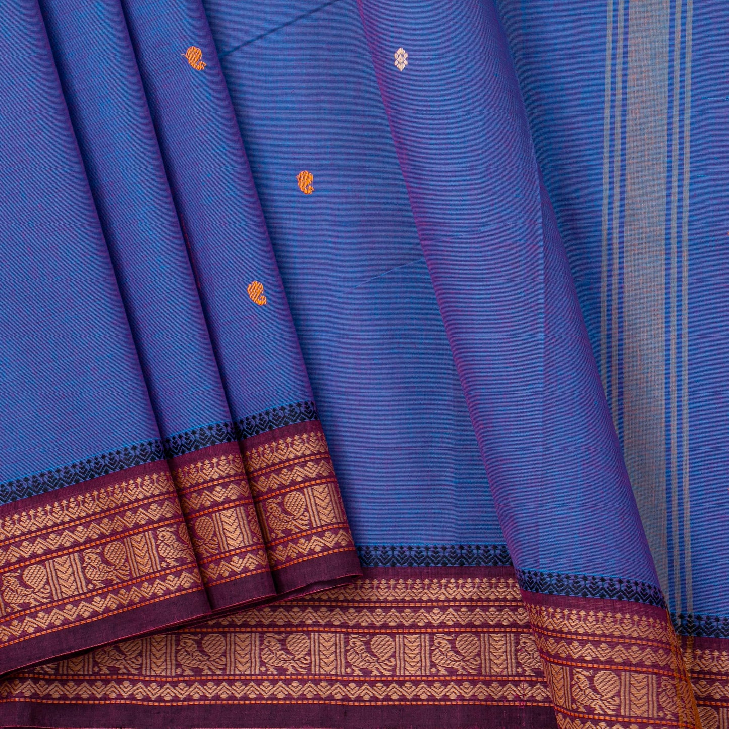 Blue And Magenta  Kanchi Cotton Saree For Festive Wear PV MM KC 794