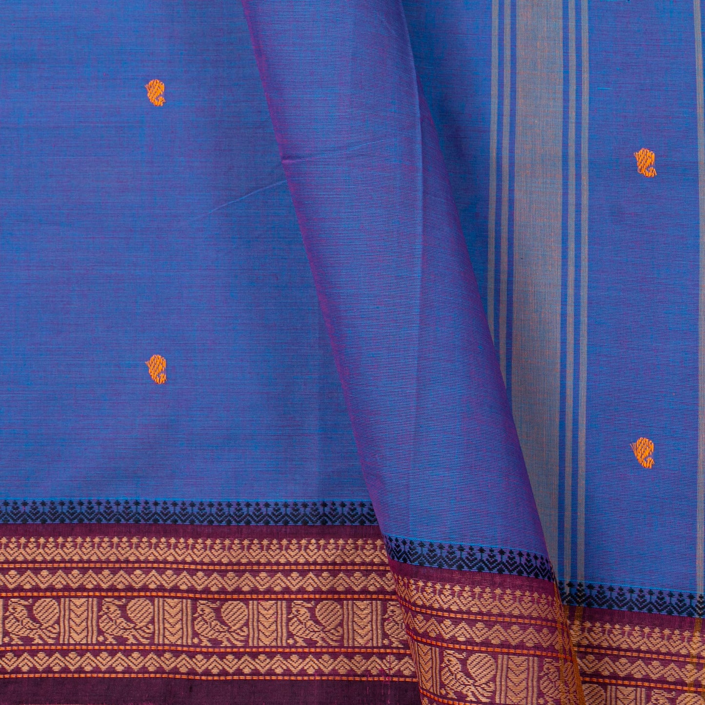 Blue And Magenta  Kanchi Cotton Saree For Festive Wear PV MM KC 794