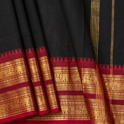 Black And Maroon Kanchi Cotton Saree For Festive Wear PV MM KC 700
