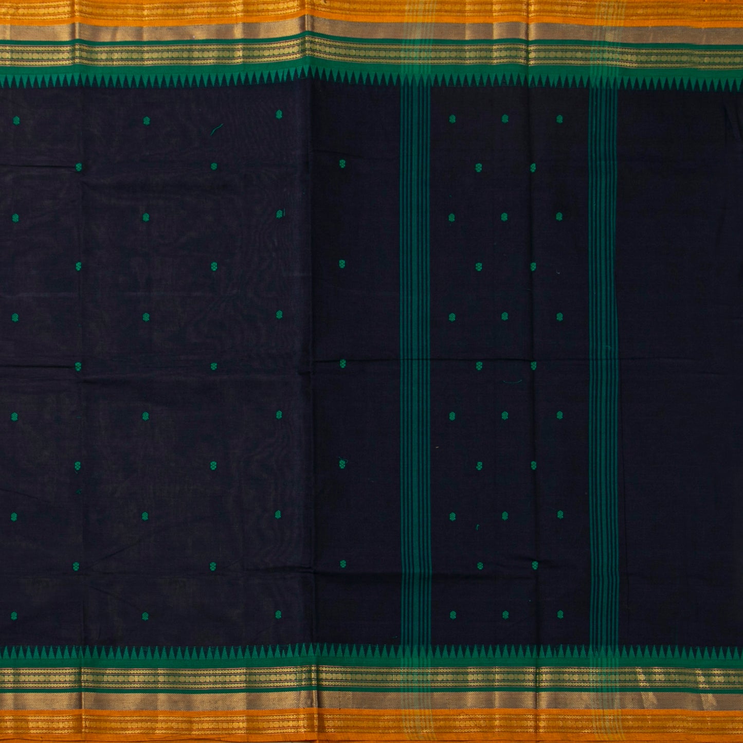 Navy Blue And Green Kanchi Cotton Saree For Festive Wear PV MM KC 792