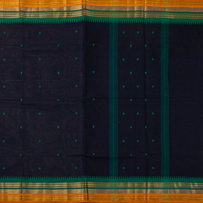 Navy Blue And Green Kanchi Cotton Saree For Festive Wear PV MM KC 792