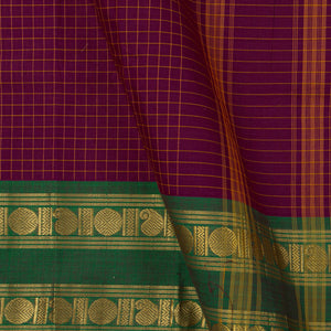 Purple And Green Kanchi Cotton Saree With Checks For Festive Wear PV MM KC 363