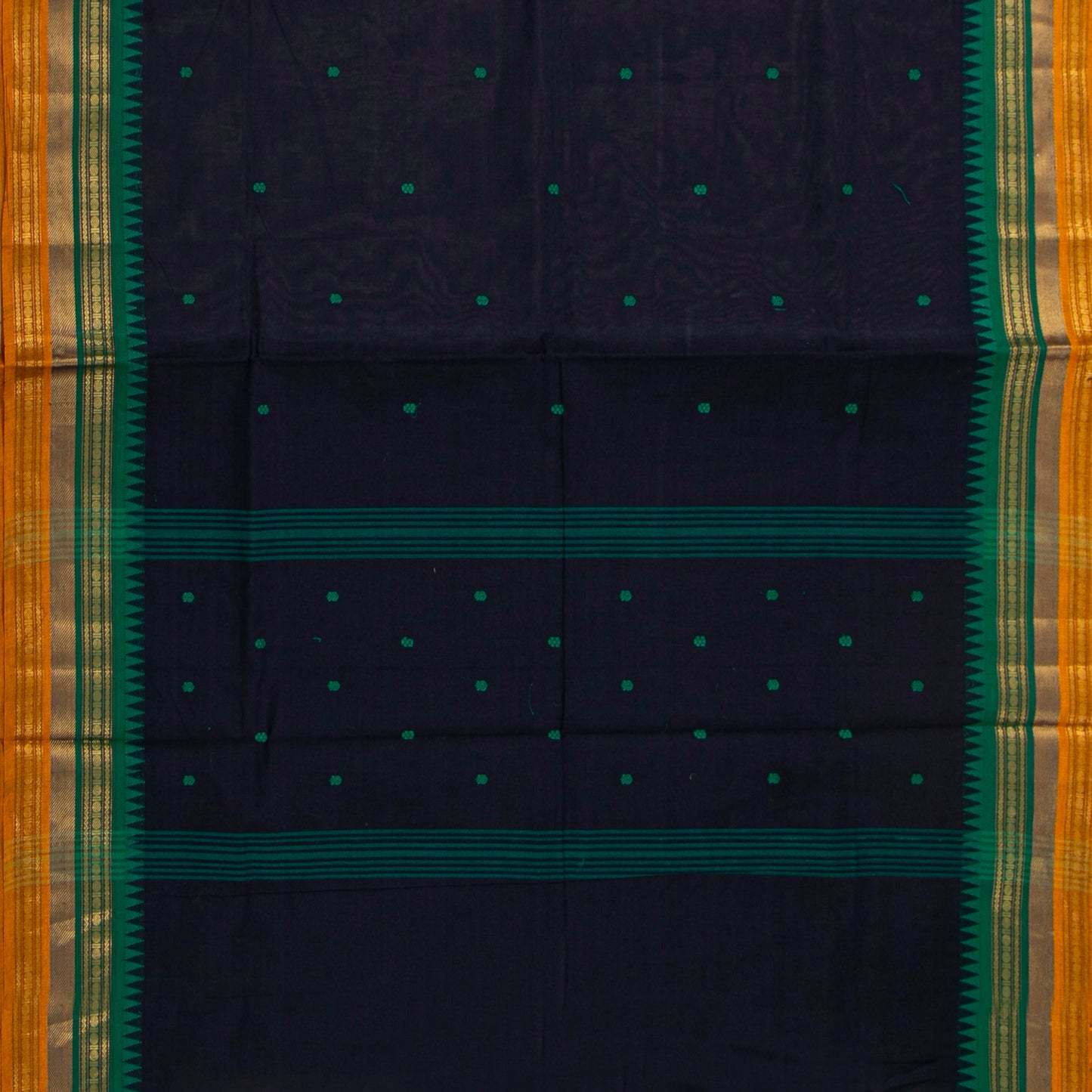 Navy Blue And Green Kanchi Cotton Saree For Festive Wear PV MM KC 792