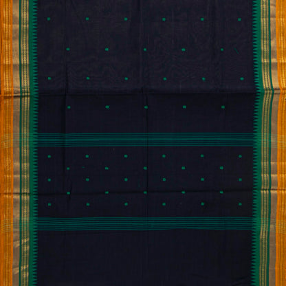 Navy Blue And Green Kanchi Cotton Saree For Festive Wear PV MM KC 792