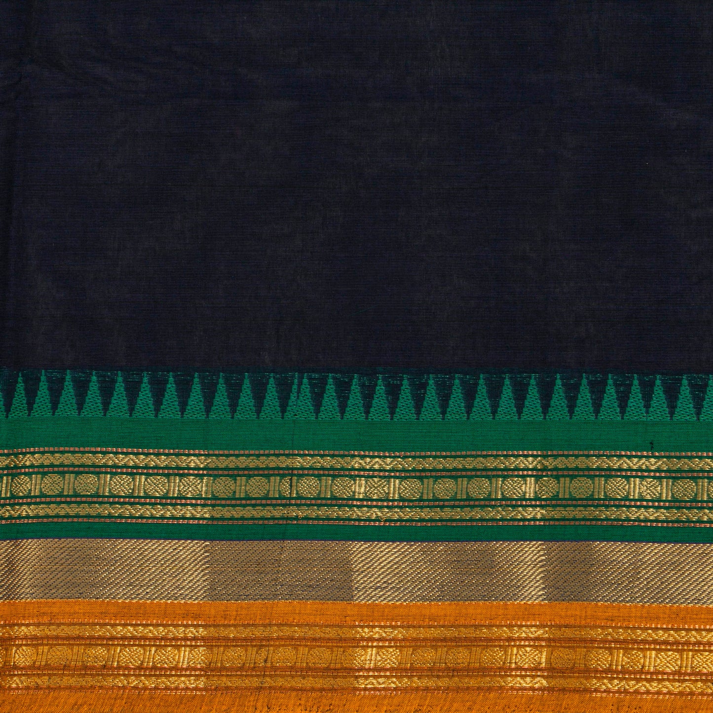 Navy Blue And Green Kanchi Cotton Saree For Festive Wear PV MM KC 792