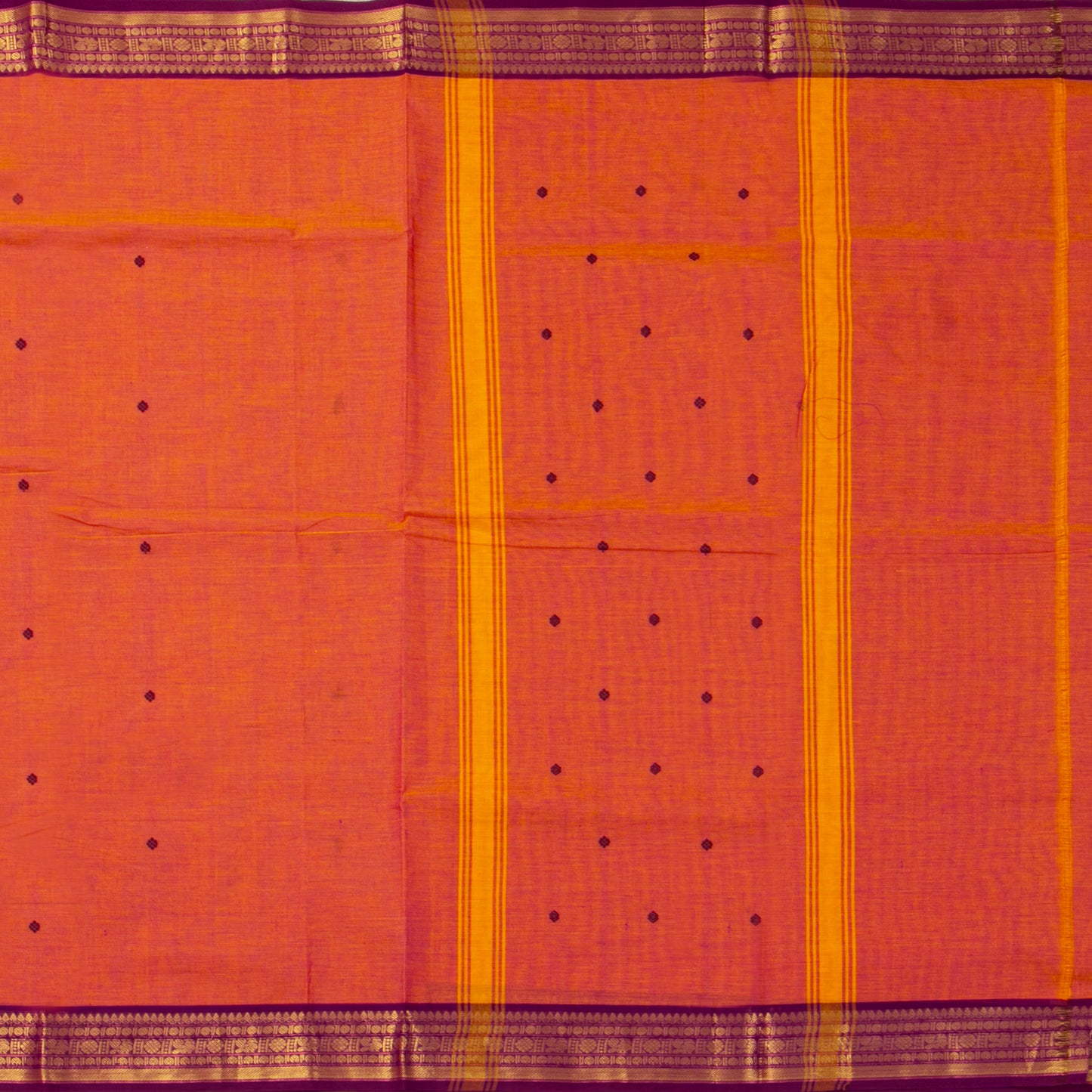 Orange And Wine Kanchi Cotton Saree For Festive Wear PV MM KC 791