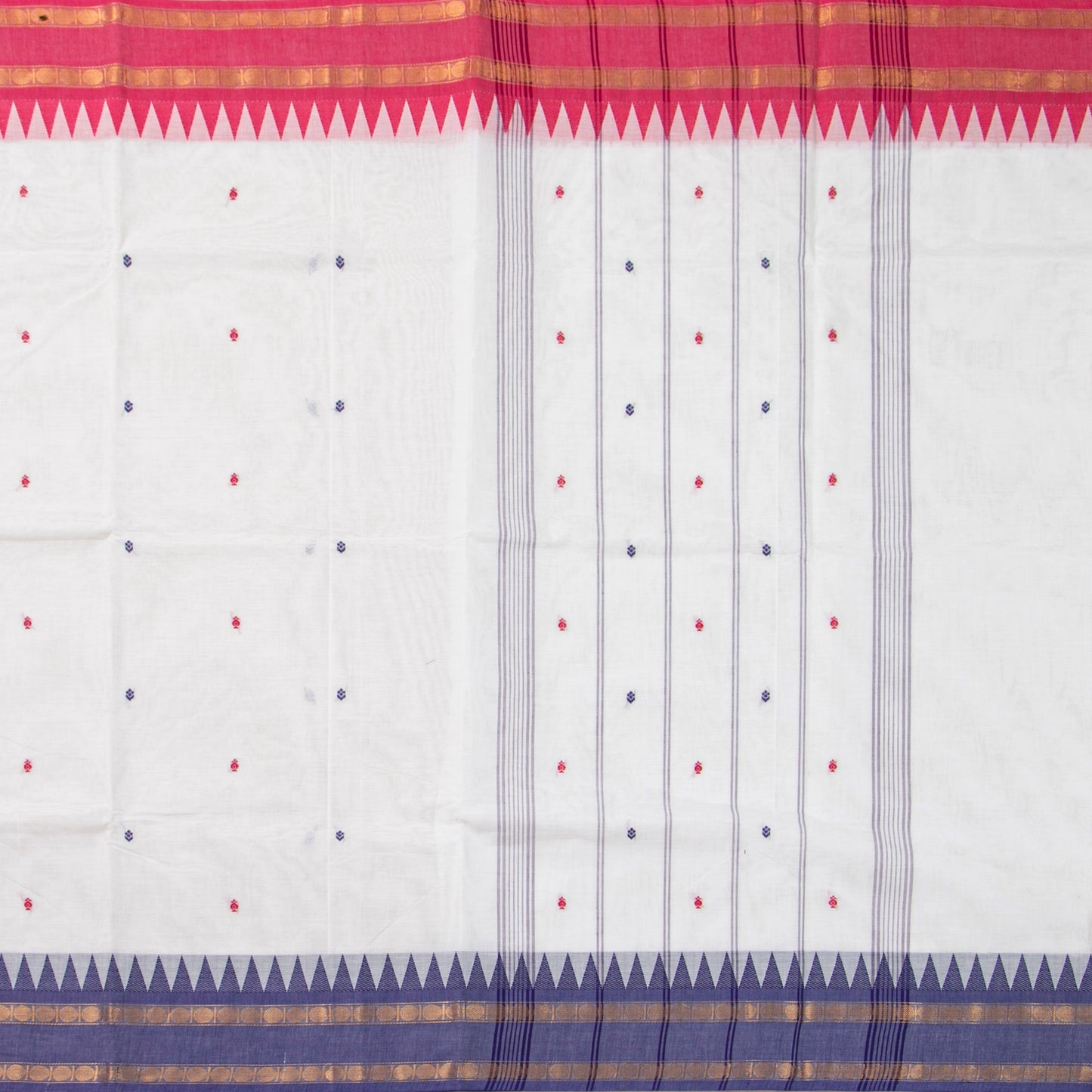 White Kanchi Cotton Saree Ganga Jamuna Border  For Festive Wear PV MM KC 760
