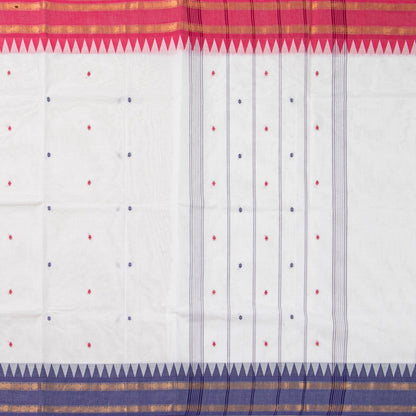 White Kanchi Cotton Saree Ganga Jamuna Border  For Festive Wear PV MM KC 760