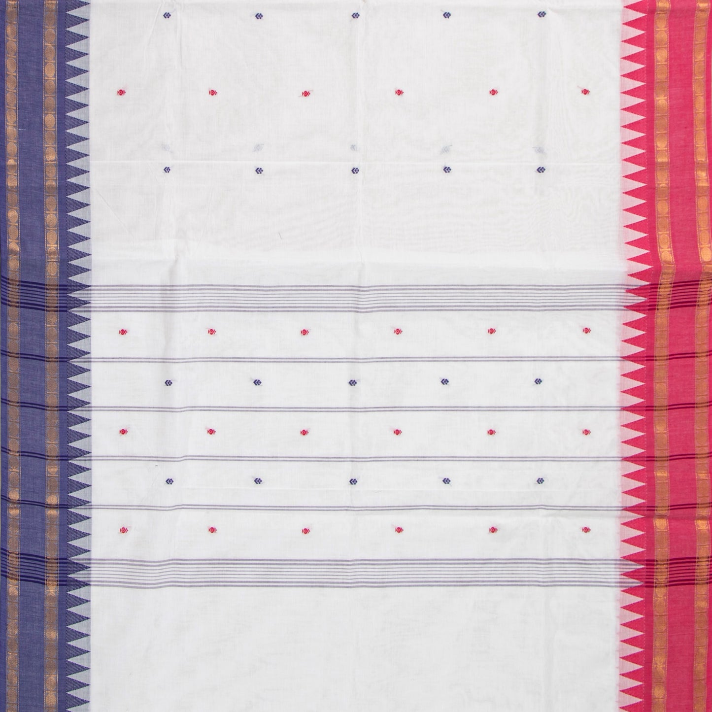 White Kanchi Cotton Saree Ganga Jamuna Border  For Festive Wear PV MM KC 760