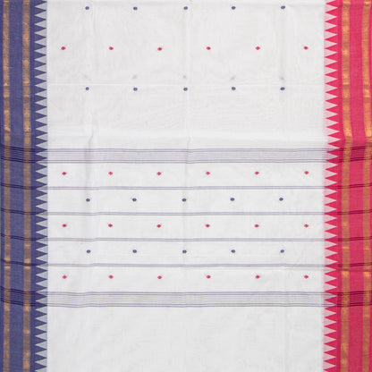 White Kanchi Cotton Saree Ganga Jamuna Border  For Festive Wear PV MM KC 760