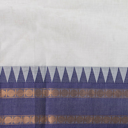 White Kanchi Cotton Saree Ganga Jamuna Border  For Festive Wear PV MM KC 760