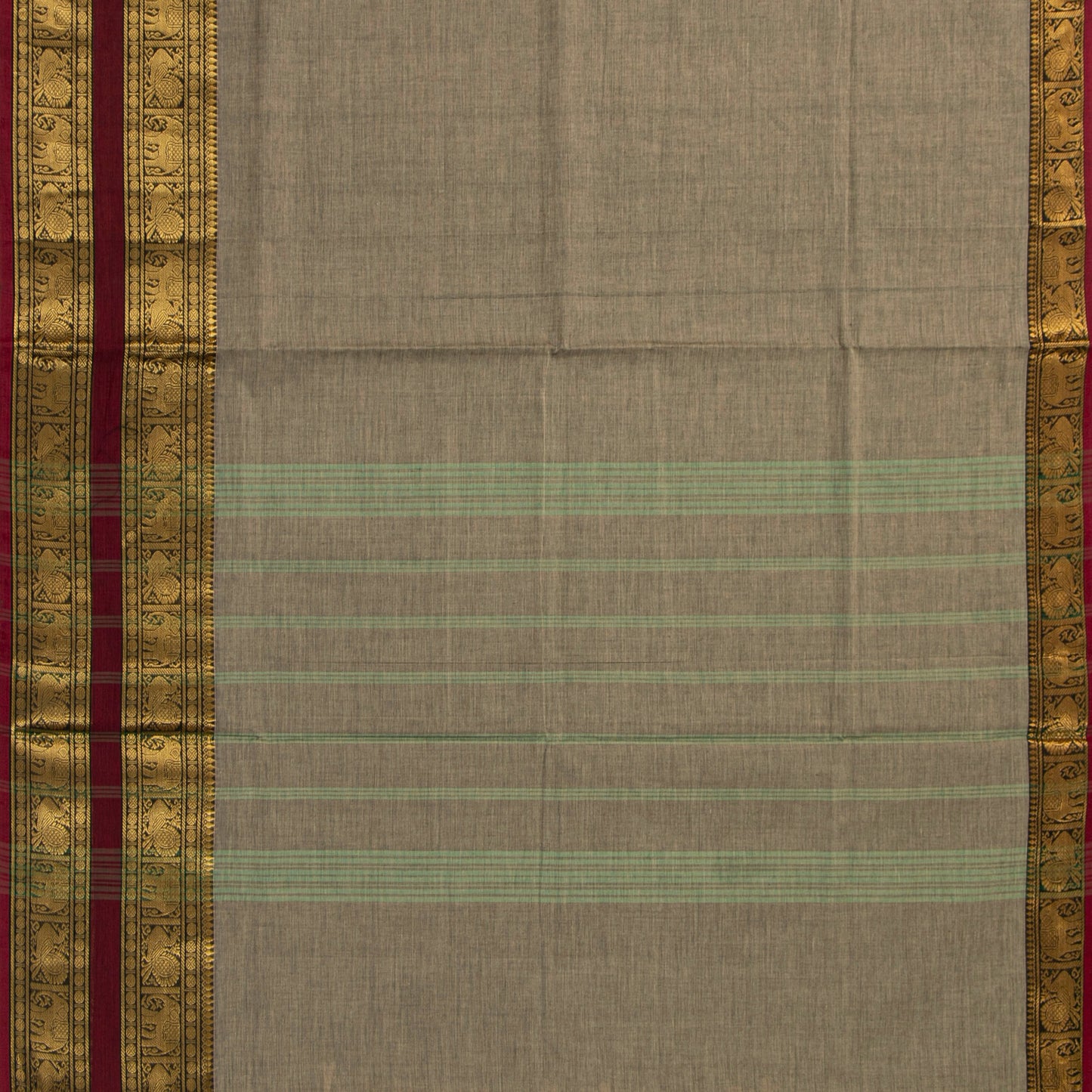Fawn And Maroon Kanchi Cotton Saree For Festive Wear PV MM KC 730