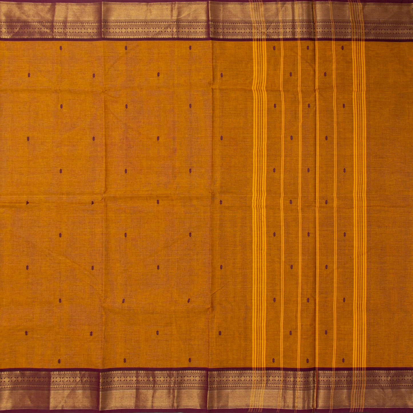 Mustard And Brown Kanchi Cotton Saree For Festive Wear PV MM KC 785
