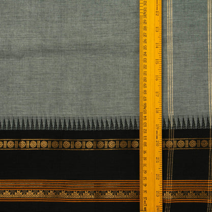 Grey And Black Kanchi Cotton Saree With Temple Border For Office Wear PV MM KC 326