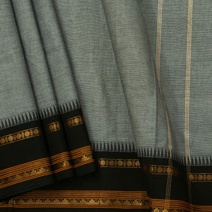 Grey And Black Kanchi Cotton Saree With Temple Border For Office Wear PV MM KC 326