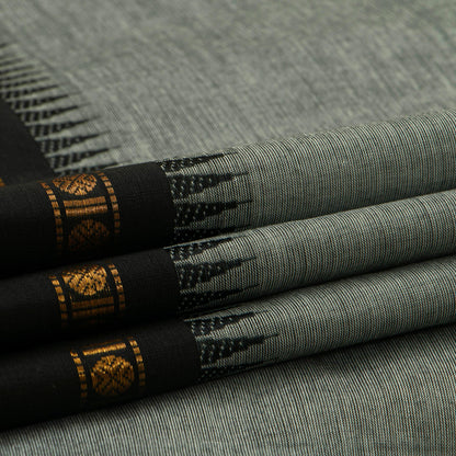 Grey And Black Kanchi Cotton Saree With Temple Border For Office Wear PV MM KC 326