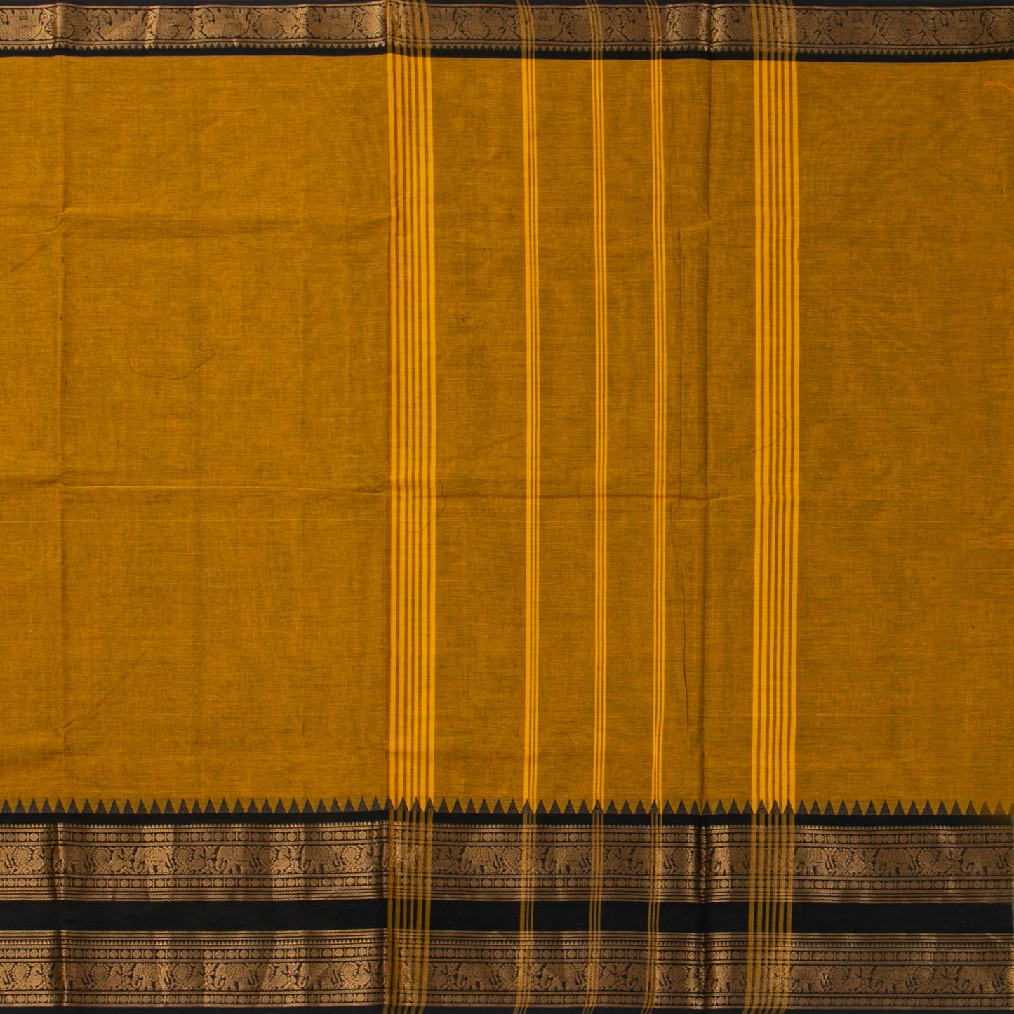Mustard And Black Kanchi Cotton Saree For Festive Wear PV MM KC 713