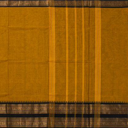 Mustard And Black Kanchi Cotton Saree For Festive Wear PV MM KC 713