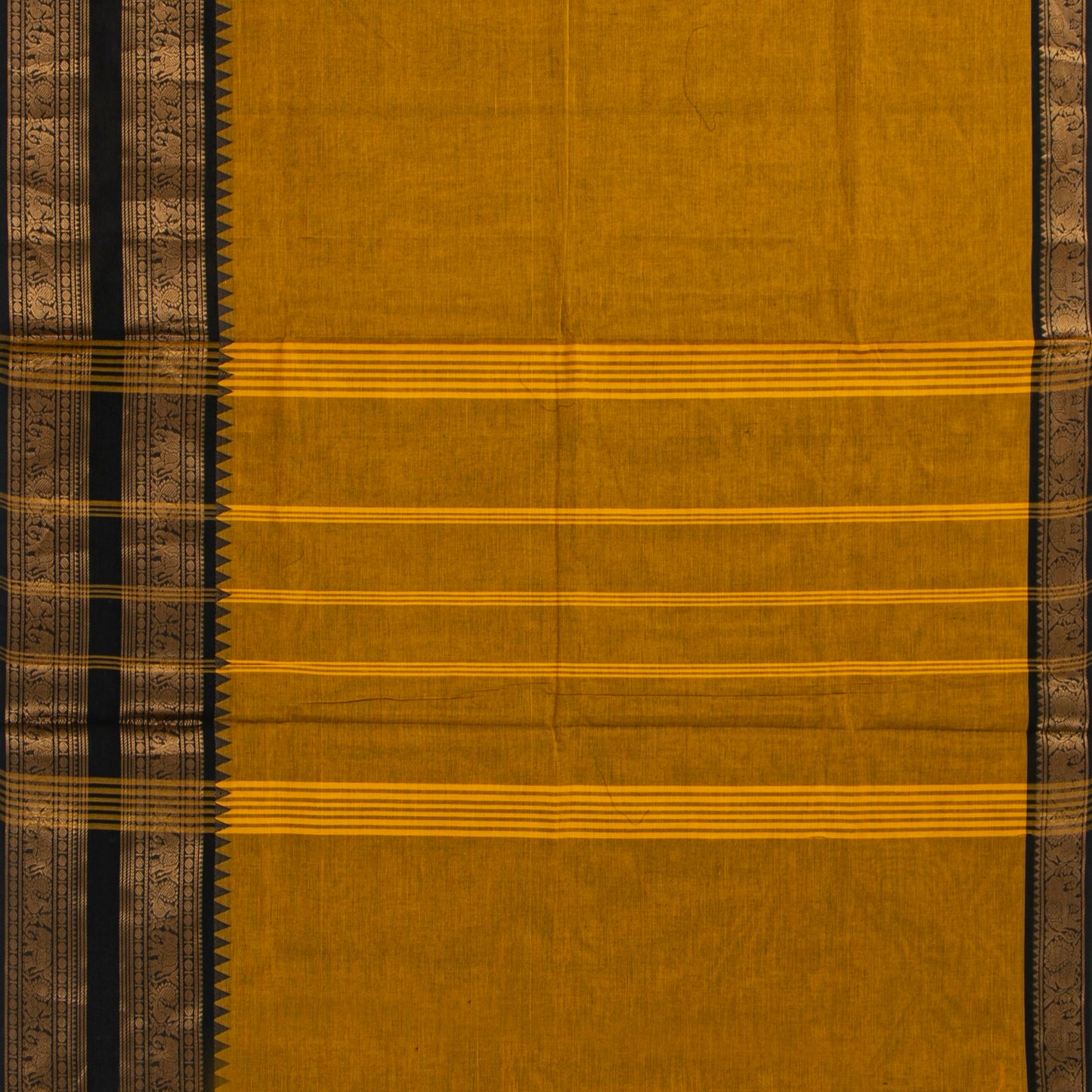 Mustard And Black Kanchi Cotton Saree For Festive Wear PV MM KC 713