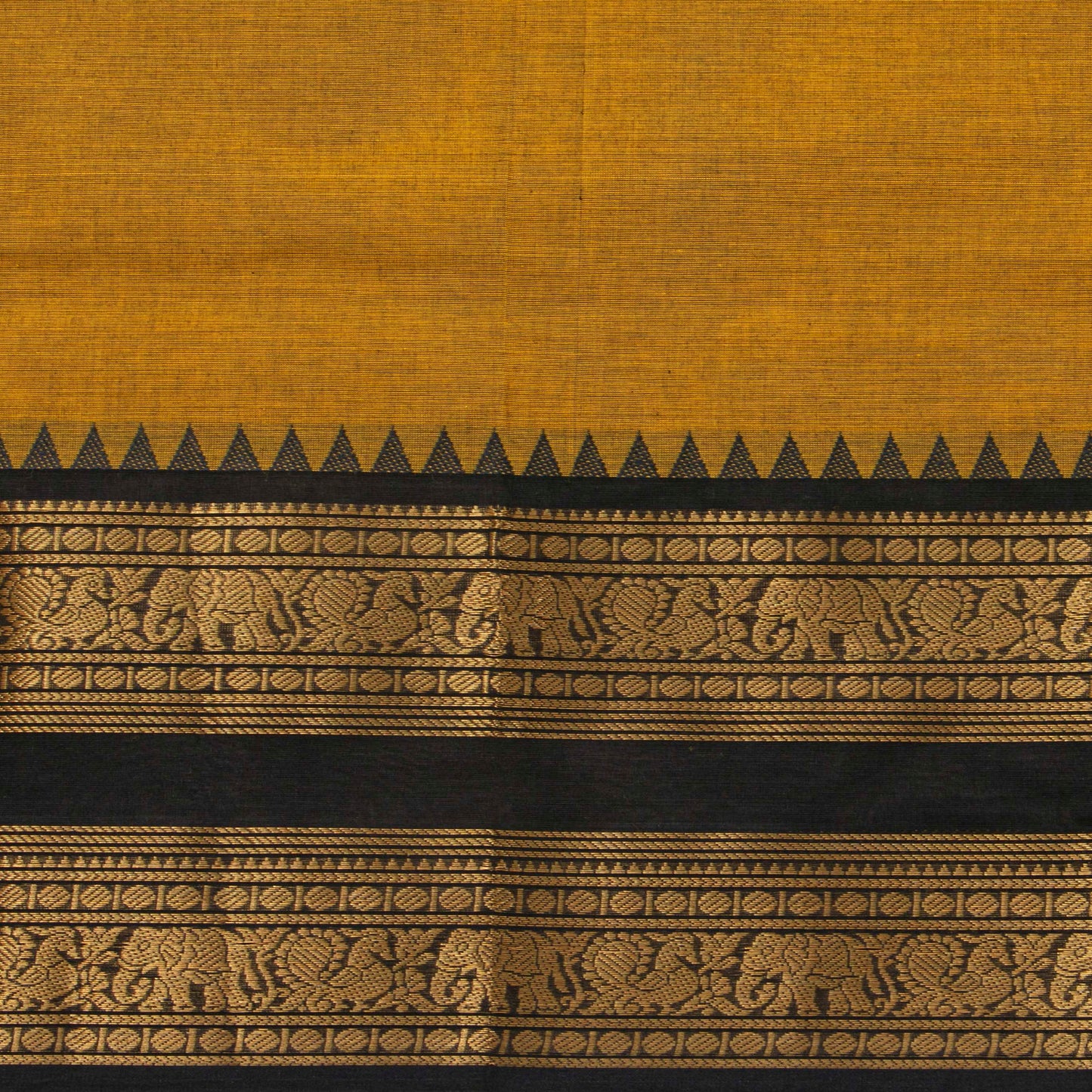 Mustard And Black Kanchi Cotton Saree For Festive Wear PV MM KC 713