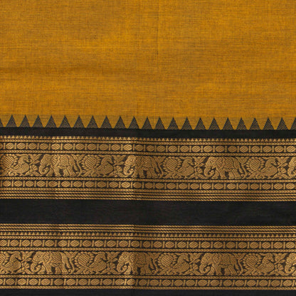 Mustard And Black Kanchi Cotton Saree For Festive Wear PV MM KC 713
