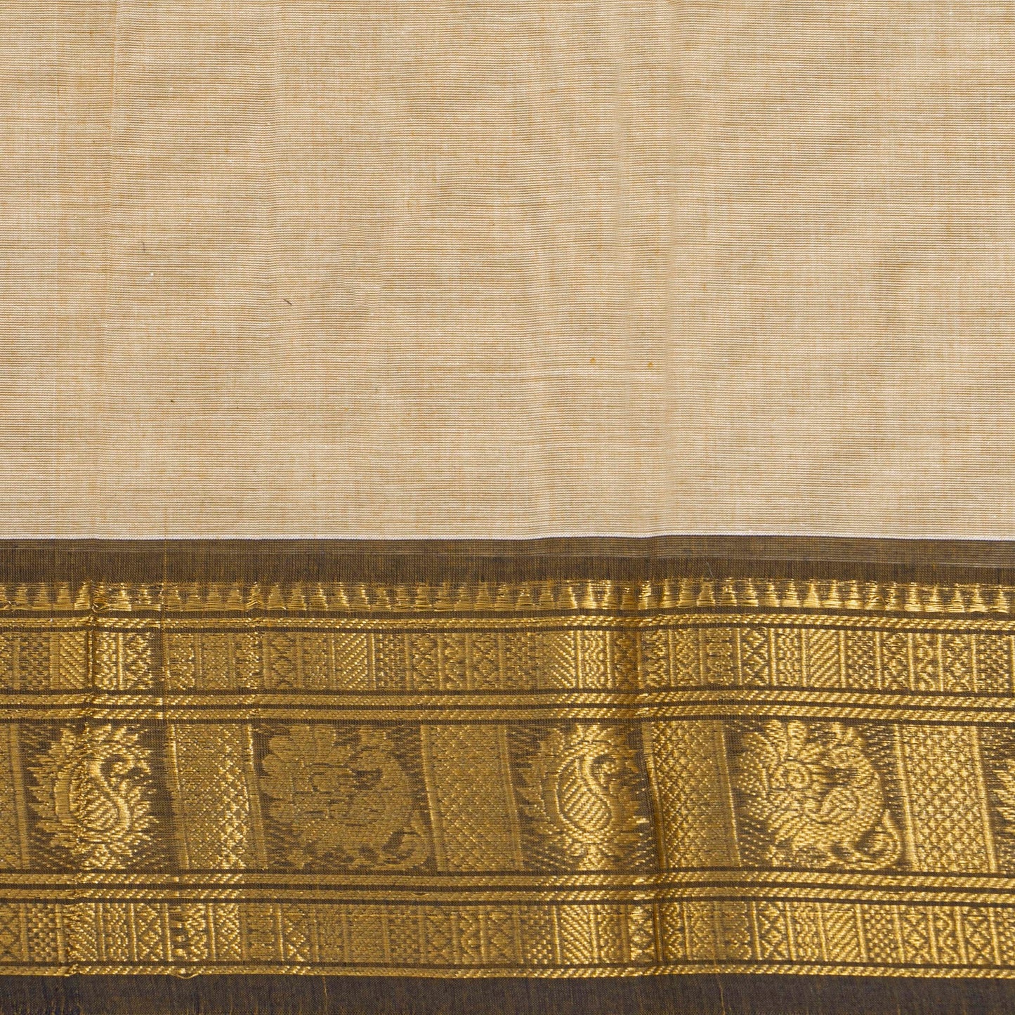 Off White And Brown Kanchi Cotton Saree For Festive Wear PV MM KC 786