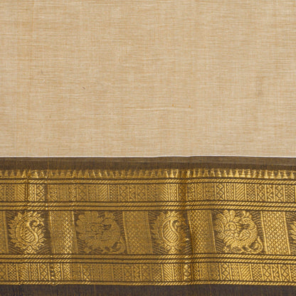 Off White And Brown Kanchi Cotton Saree For Festive Wear PV MM KC 786