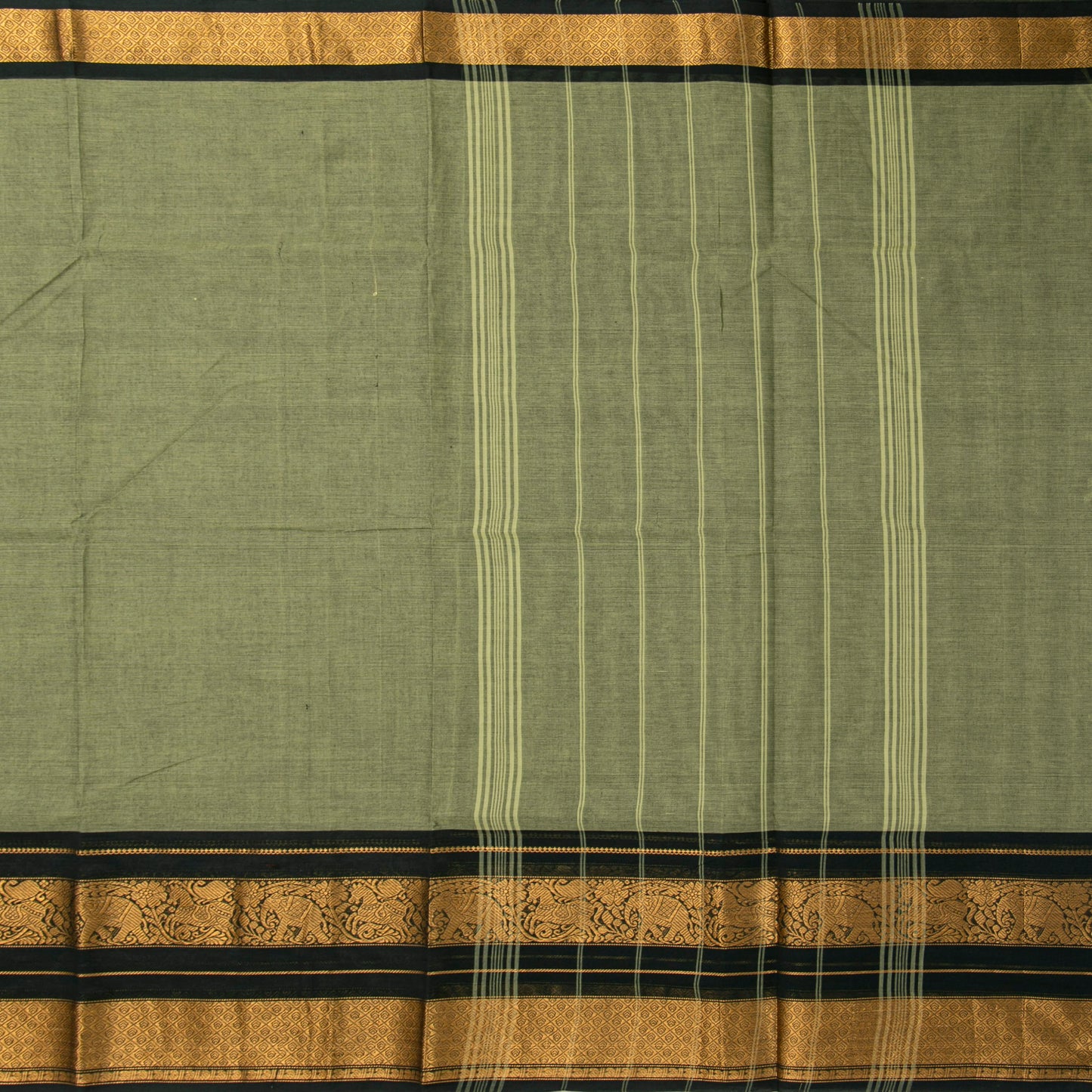 Elachi Green And Black Kanchi Cotton Saree For Festive Wear PV MM KC 737