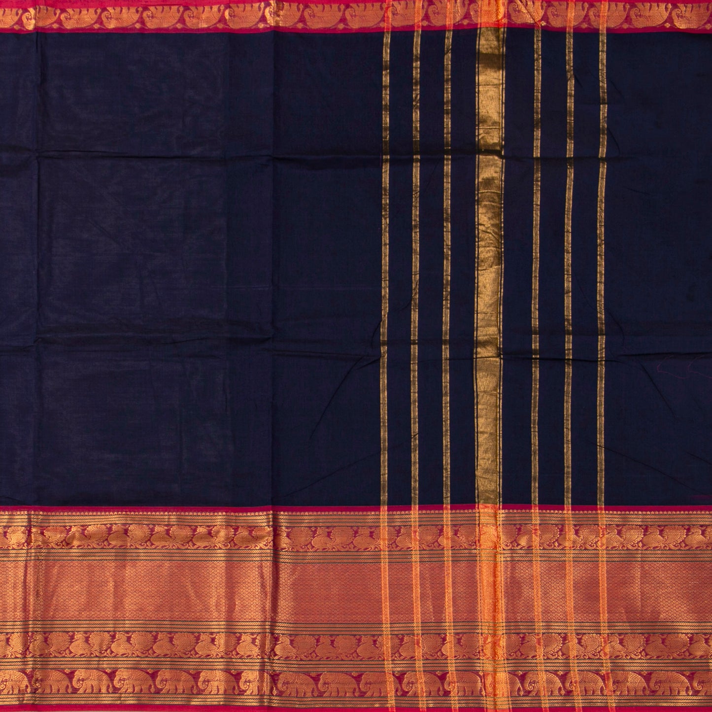 Blue And Magenta Kanchi Cotton Saree For Festive Wear PV MM KC 698