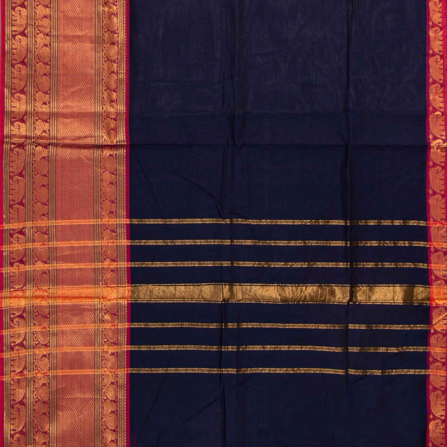 Blue And Magenta Kanchi Cotton Saree For Festive Wear PV MM KC 698