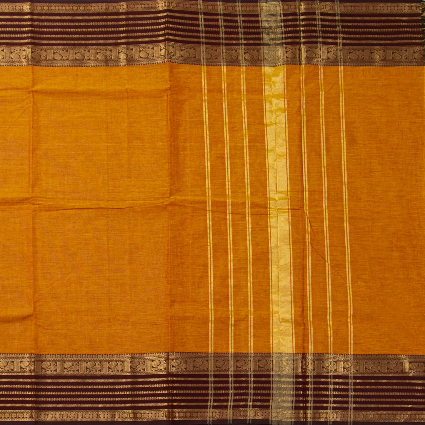 Mustard And Brown Kanchi Cotton Saree For Festive Wear PV MM KC 697