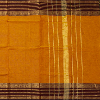 Mustard And Brown Kanchi Cotton Saree For Festive Wear PV MM KC 697