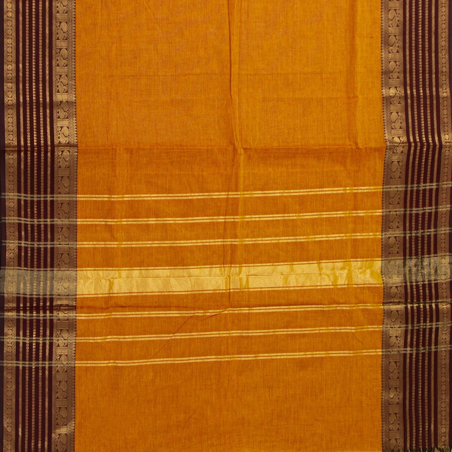 Mustard And Brown Kanchi Cotton Saree For Festive Wear PV MM KC 697