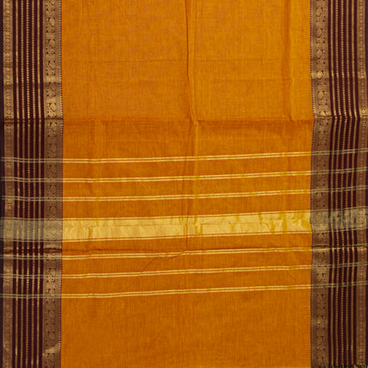 Mustard And Brown Kanchi Cotton Saree For Festive Wear PV MM KC 697